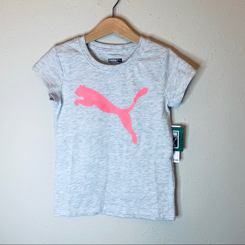 Puma Girls Cotton Logo Grey Tee Size 6 NWT